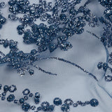 3D Puffy Glitter Tulle - Indigo Floral Stripes