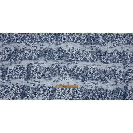 3D Puffy Glitter Tulle - Indigo Floral Stripes