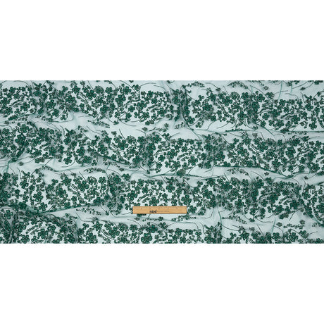 3D Puffy Glitter Tulle - Dark Emerald and Black Floral Stripes