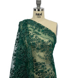 3D Puffy Glitter Tulle - Dark Emerald and Black Floral Stripes