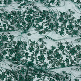 3D Puffy Glitter Tulle - Dark Emerald and Black Floral Stripes