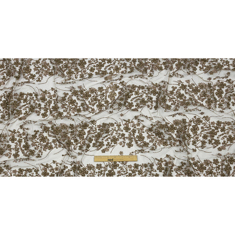3D Puffy Glitter Tulle - Mink Floral Stripes