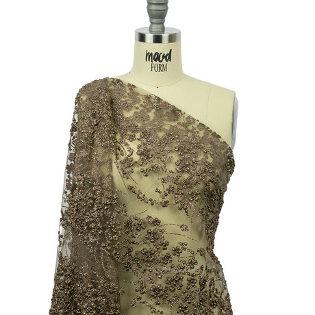 3D Puffy Glitter Tulle - Mink Floral Stripes