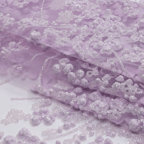 3D Puffy Glitter Tulle - Lilac Floral Stripes