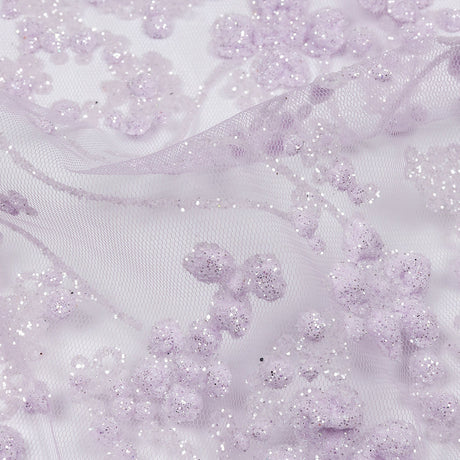 3D Puffy Glitter Tulle - Lilac Floral Stripes