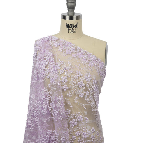 3D Puffy Glitter Tulle - Lilac Floral Stripes