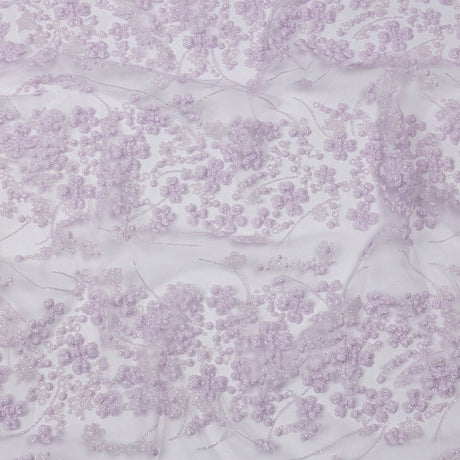 3D Puffy Glitter Tulle - Lilac Floral Stripes