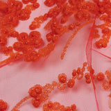 3D Puffy Glitter Tulle - Neon Orange Floral Stripes