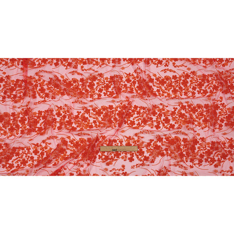 3D Puffy Glitter Tulle - Neon Orange Floral Stripes