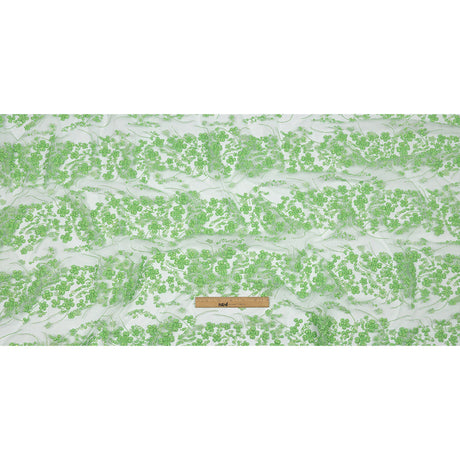 3D Puffy Glitter Tulle - Bright Mint Floral Stripes
