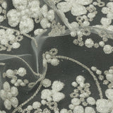 3D Puffy Glitter Tulle - Off White and Silver Floral Stripes