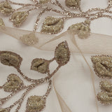 3D Puffy Glitter Tulle - Taupe Leafy Vines and Scalloped Borders