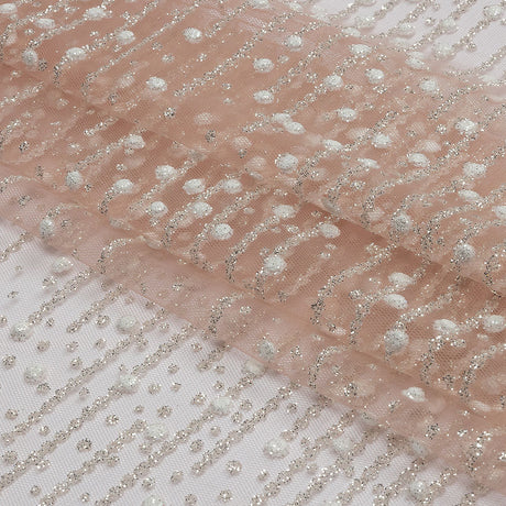 3D Puffy Glitter Tulle - Powder Pink Spotted Striations