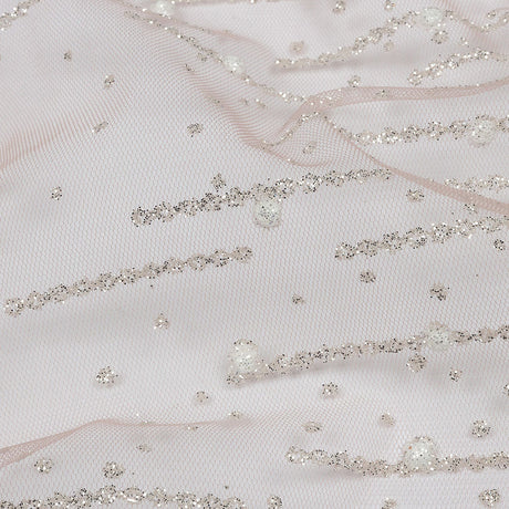 3D Puffy Glitter Tulle - Powder Pink Spotted Striations