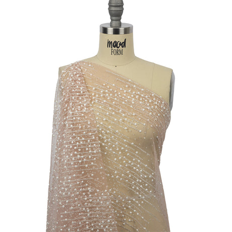3D Puffy Glitter Tulle - Powder Pink Spotted Striations