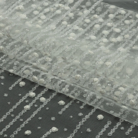 3D Puffy Glitter Tulle - White Spotted Striations