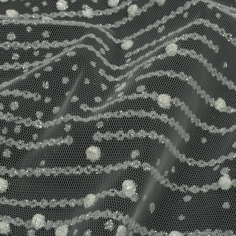 3D Puffy Glitter Tulle - White Spotted Striations