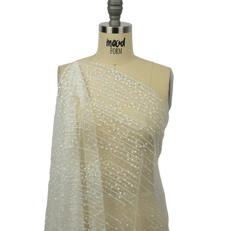 3D Puffy Glitter Tulle - White Spotted Striations