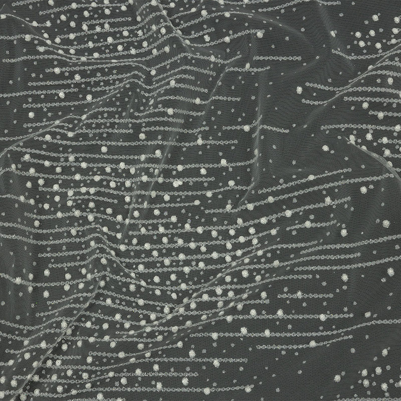 3D Puffy Glitter Tulle - White Spotted Striations