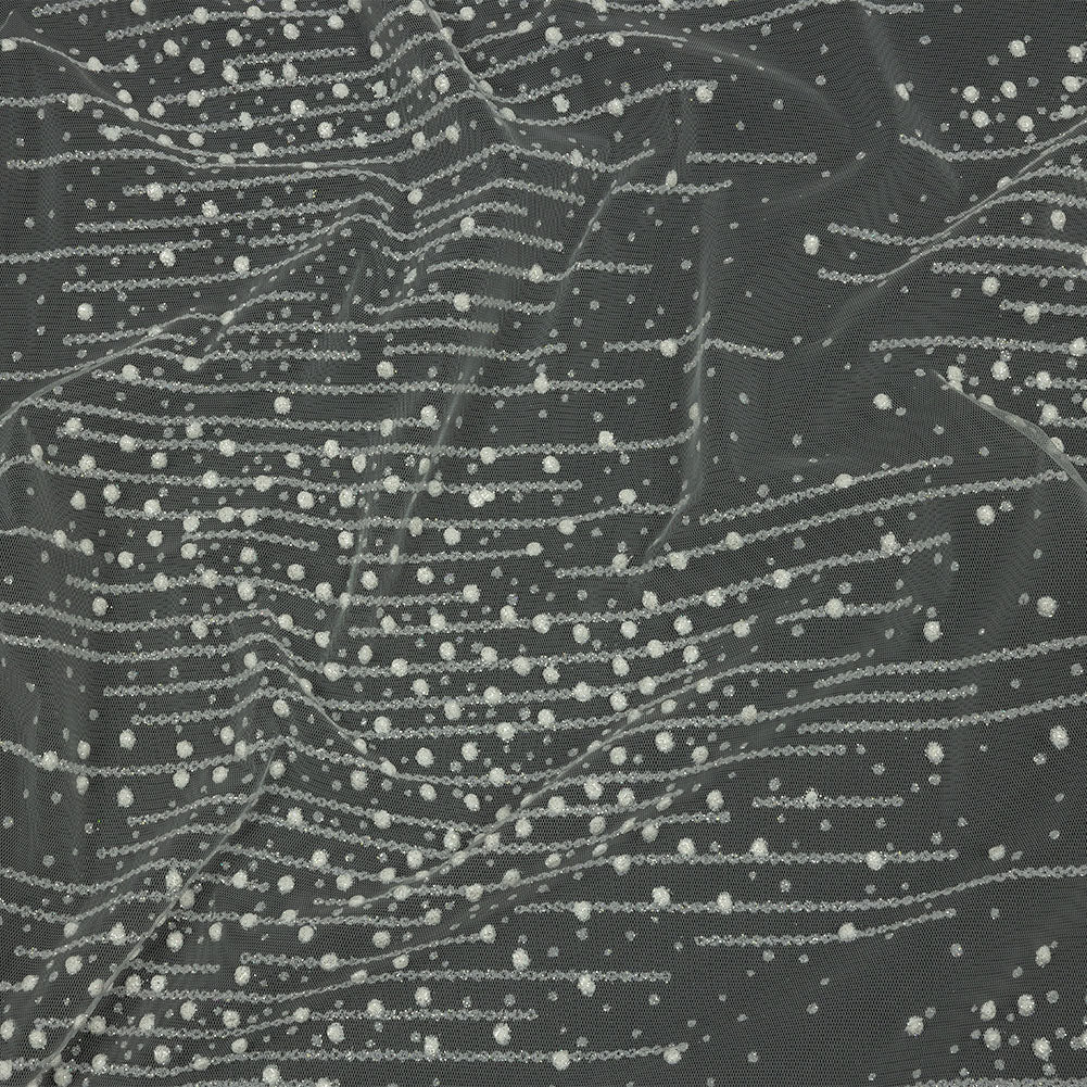 3D Puffy Glitter Tulle - White Spotted Striations