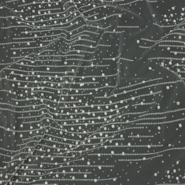 3D Puffy Glitter Tulle - White Spotted Striations