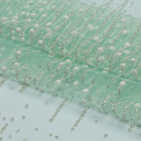 3D Puffy Glitter Tulle - Mint Spotted Striations
