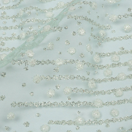 3D Puffy Glitter Tulle - Mint Spotted Striations