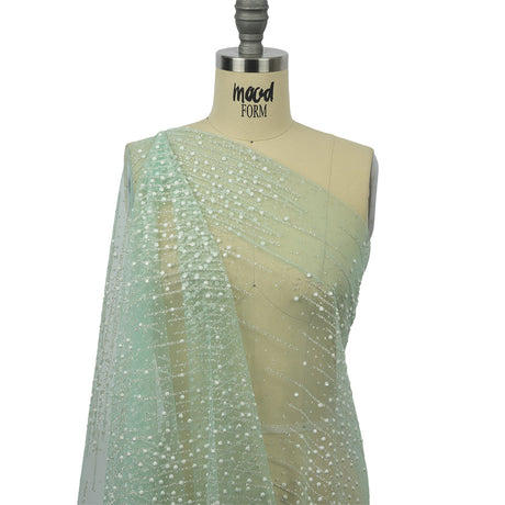 3D Puffy Glitter Tulle - Mint Spotted Striations