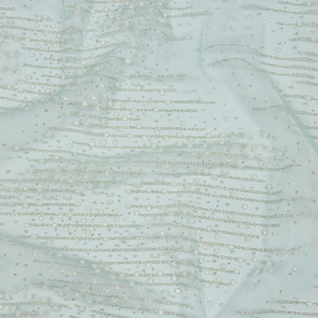 3D Puffy Glitter Tulle - Mint Spotted Striations
