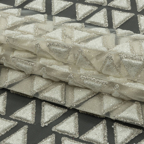 3D Puffy Glitter Tulle - Brilliant White Triangle Rows