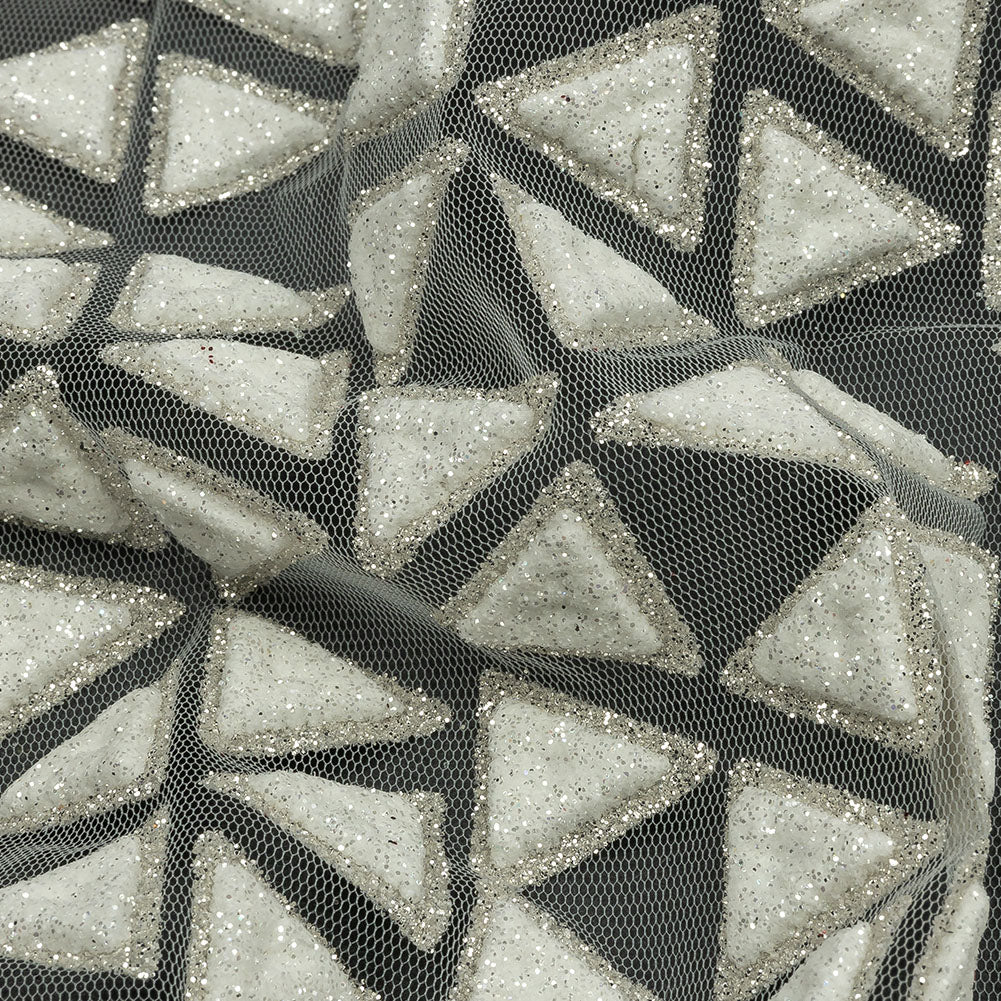 3D Puffy Glitter Tulle - Brilliant White Triangle Rows