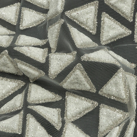 3D Puffy Glitter Tulle - Brilliant White Triangle Rows