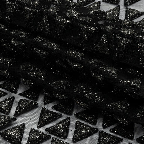 3D Puffy Glitter Tulle - Black Triangle Rows