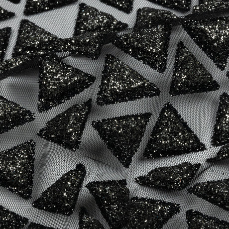 3D Puffy Glitter Tulle - Black Triangle Rows
