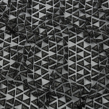 3D Puffy Glitter Tulle - Black Triangle Rows
