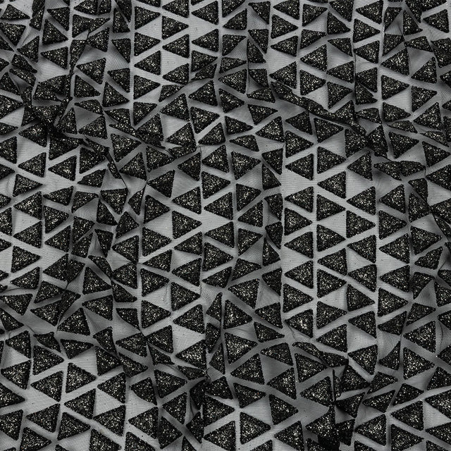 3D Puffy Glitter Tulle - Black Triangle Rows