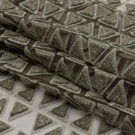 3D Puffy Glitter Tulle - Mink Triangle Rows