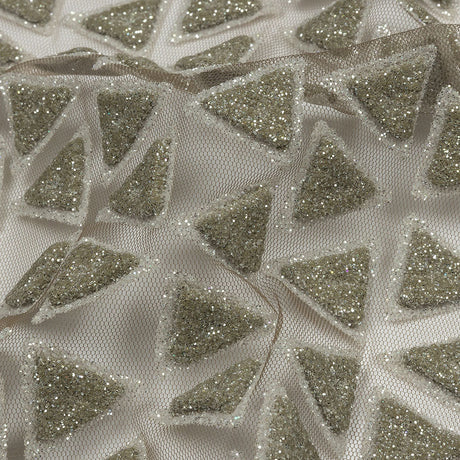 3D Puffy Glitter Tulle - Mink Triangle Rows