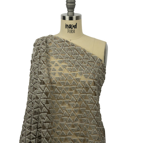 3D Puffy Glitter Tulle - Mink Triangle Rows