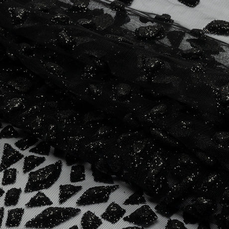 3D Puffy Glitter Tulle - Black Geometric Gradient