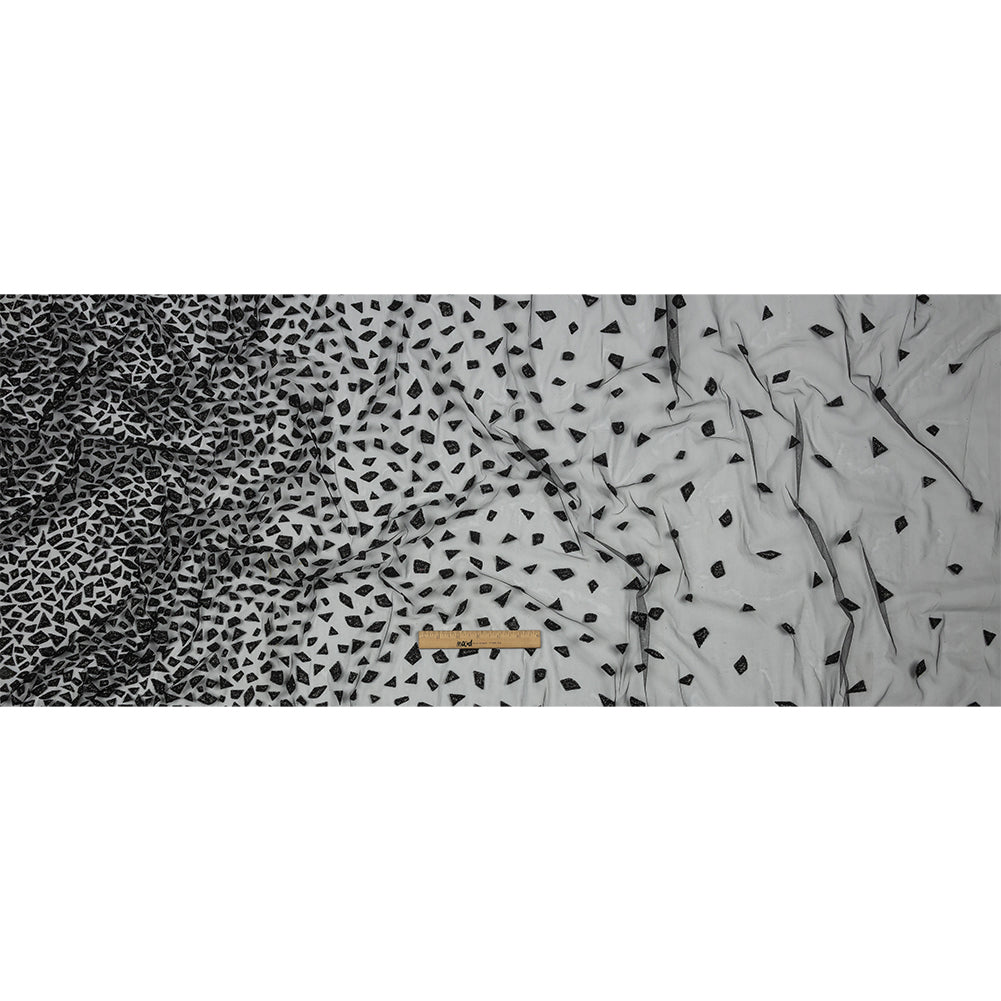 3D Puffy Glitter Tulle - Black Geometric Gradient