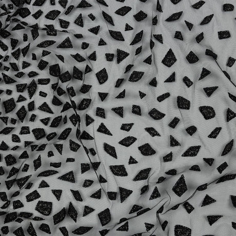 3D Puffy Glitter Tulle - Black Geometric Gradient