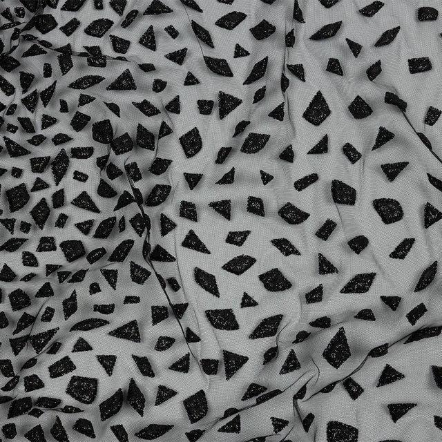 3D Puffy Glitter Tulle - Black Geometric Gradient