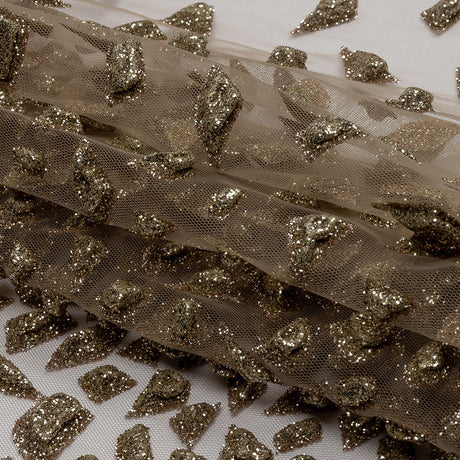 3D Puffy Glitter Tulle - Mink Geometric Gradient