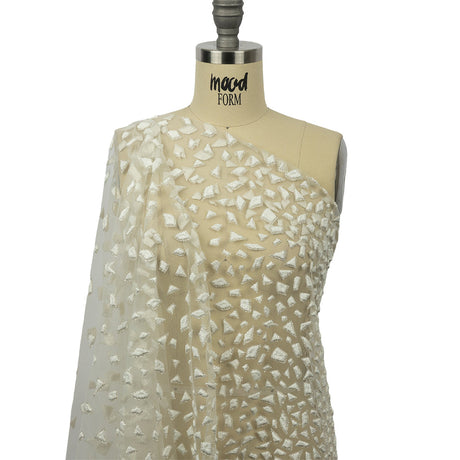 3D Puffy Glitter Tulle - Off White Geometric Gradient