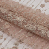 3D Puffy Glitter Tulle - Powder Pink and Silver Dotted Stripes and Floral Border