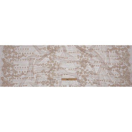 3D Puffy Glitter Tulle - Powder Pink and Silver Dotted Stripes and Floral Border