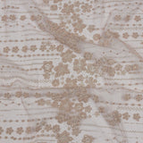 3D Puffy Glitter Tulle - Powder Pink and Silver Dotted Stripes and Floral Border