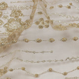 3D Puffy Glitter Tulle - Tan and Silver Dotted Stripes and Floral Border