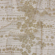 3D Puffy Glitter Tulle - Tan and Silver Dotted Stripes and Floral Border